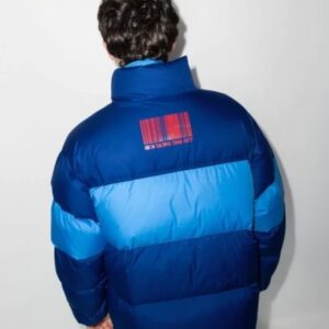 View The Look VETEMENTS Barcode-Print Two-Tone Puffer Jacket
