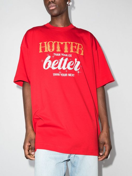 VETEMENTS Slogan-Print Cotton T-Shirt Red - Image 2
