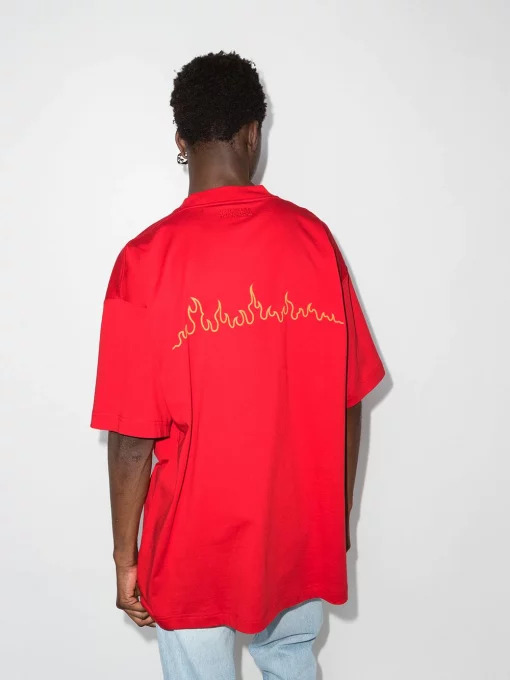 VETEMENTS Slogan-Print Cotton T-Shirt Red - Image 3